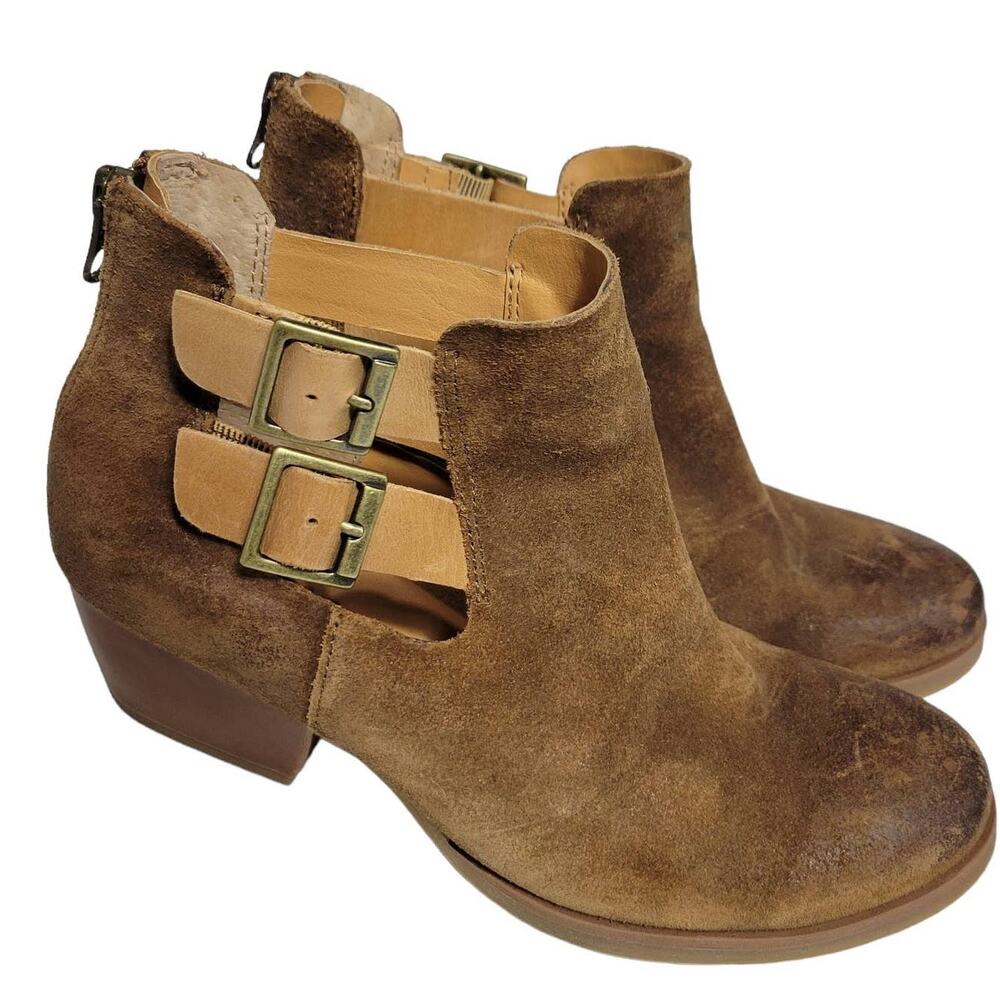 Korks Ease Gabriela Ankle Boots Brown Tan Leather Booties Distressed Boho Size 7